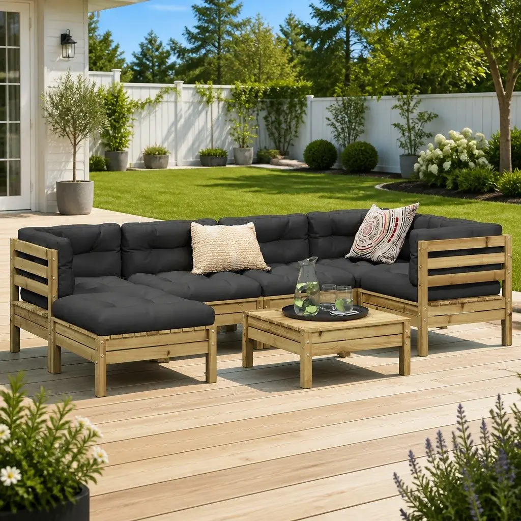 7 Piece Garden Sofa Set Outdoor Furniture with Cushions Brown Patio Seating