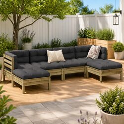 Garden Sofa Set 6 Piece Outdoor Furniture Brown Cushioned Patio Seating Modular