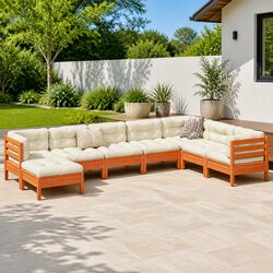 Garden Sofa Set 8 Piece Outdoor Furniture Brown Patio Seating with Cushions