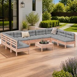 Outdoor Garden Sofa Set 10 Piece Modular Patio Furniture with Cushions Wood