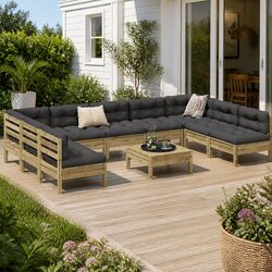 Garden Sofa Set 10 Piece Outdoor Furniture Brown Cushions Patio Seating