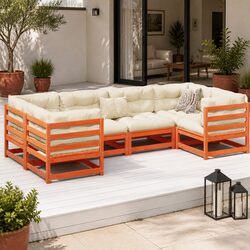 Garden Sofa Set 6 Piece Outdoor Furniture Brown Modular Patio Lounge Cushions