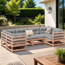 Garden Sofa Set 6 Piece Outdoor Furniture with Cushions Modular Wood Patio