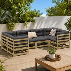 6 Piece Garden Sofa Set Outdoor Furniture Cushions Brown Patio Seating Modular