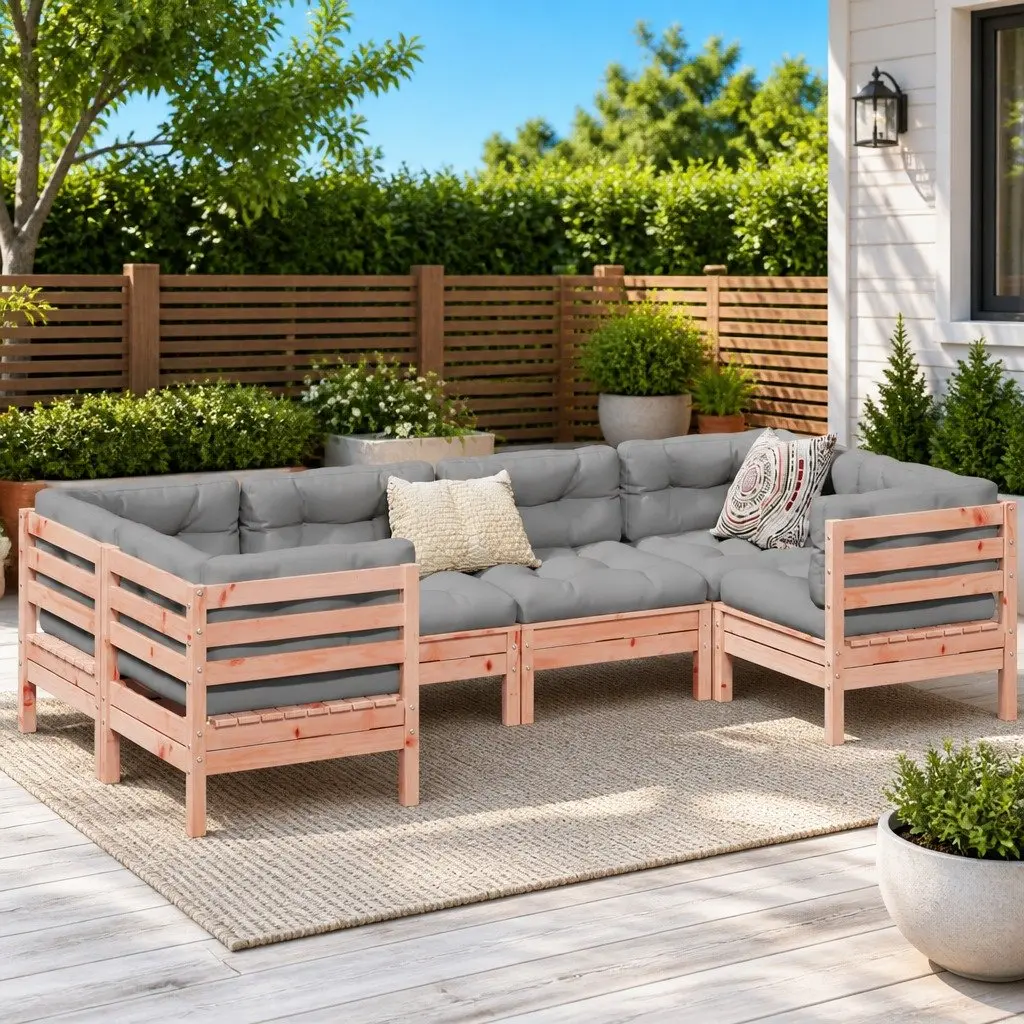 6 Piece Garden Sofa Set Outdoor Furniture with Cushions Solid Wood Patio Seating
