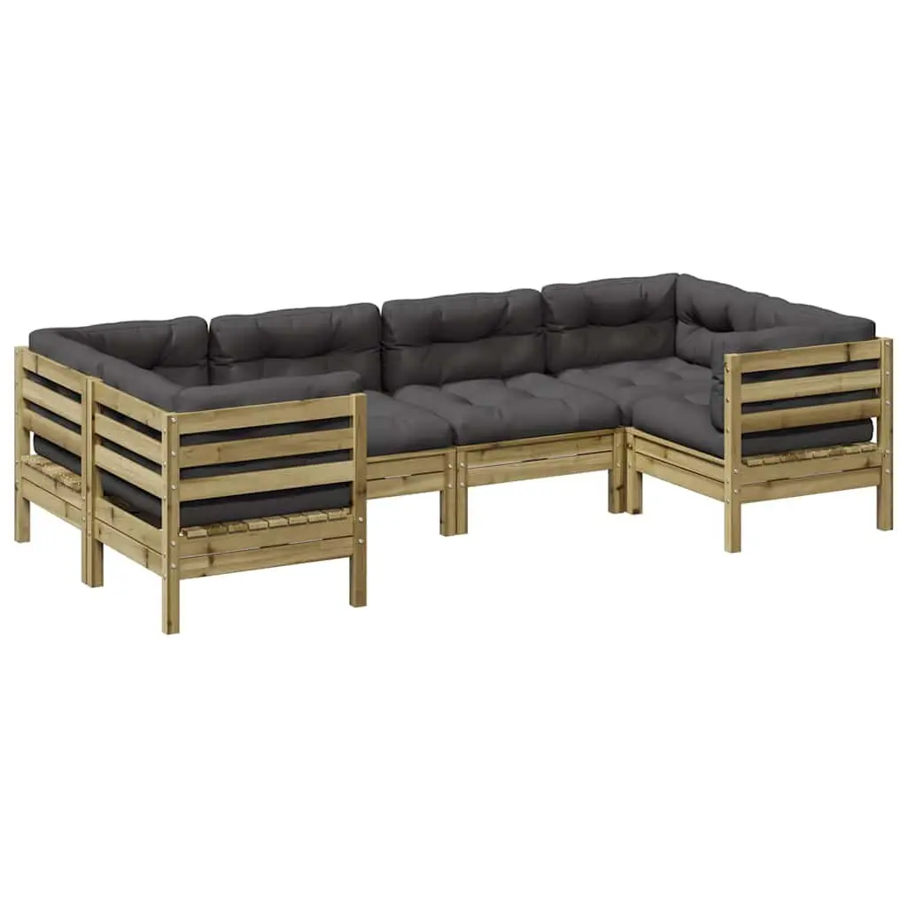 6 Piece Garden Sofa Set Outdoor Patio Furniture with Cushions Brown Wood