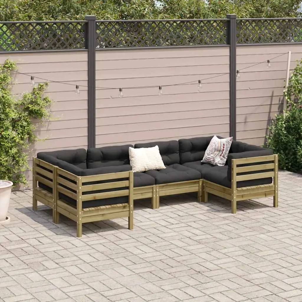 6 Piece Garden Sofa Set Outdoor Patio Furniture with Cushions Brown Wood