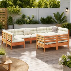 Garden Sofa Set 9 Piece Outdoor Furniture Brown Cushions Patio Seating Modular