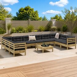 Garden Sofa Set 11 Piece Outdoor Furniture Brown Impregnated Pinewood with