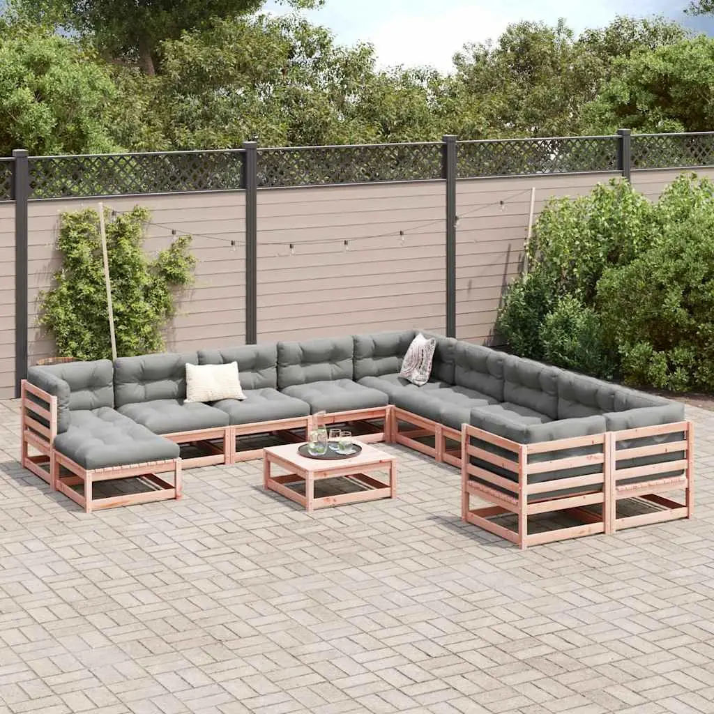 Garden Sofa Set Modular Outdoor Furniture 12 Piece Douglas Fir Wood Brown with Cushions