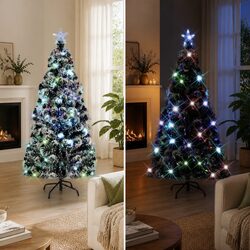 Pre-lit Fibre Optic Christmas Tree 180cm Green White LED Lights Holiday Decor