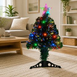 Pre-lit Fibre Optic Christmas Tree 64cm Green Artificial with LED Star Top