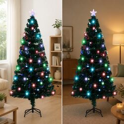 Pre-lit Artificial Christmas Tree 150cm Green Fibre Optic LED Lights with Stand