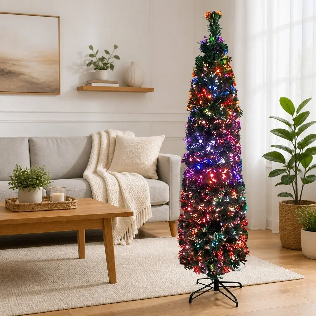 Artificial Slim Christmas Tree Fibre Optic Lighting 120cm Black