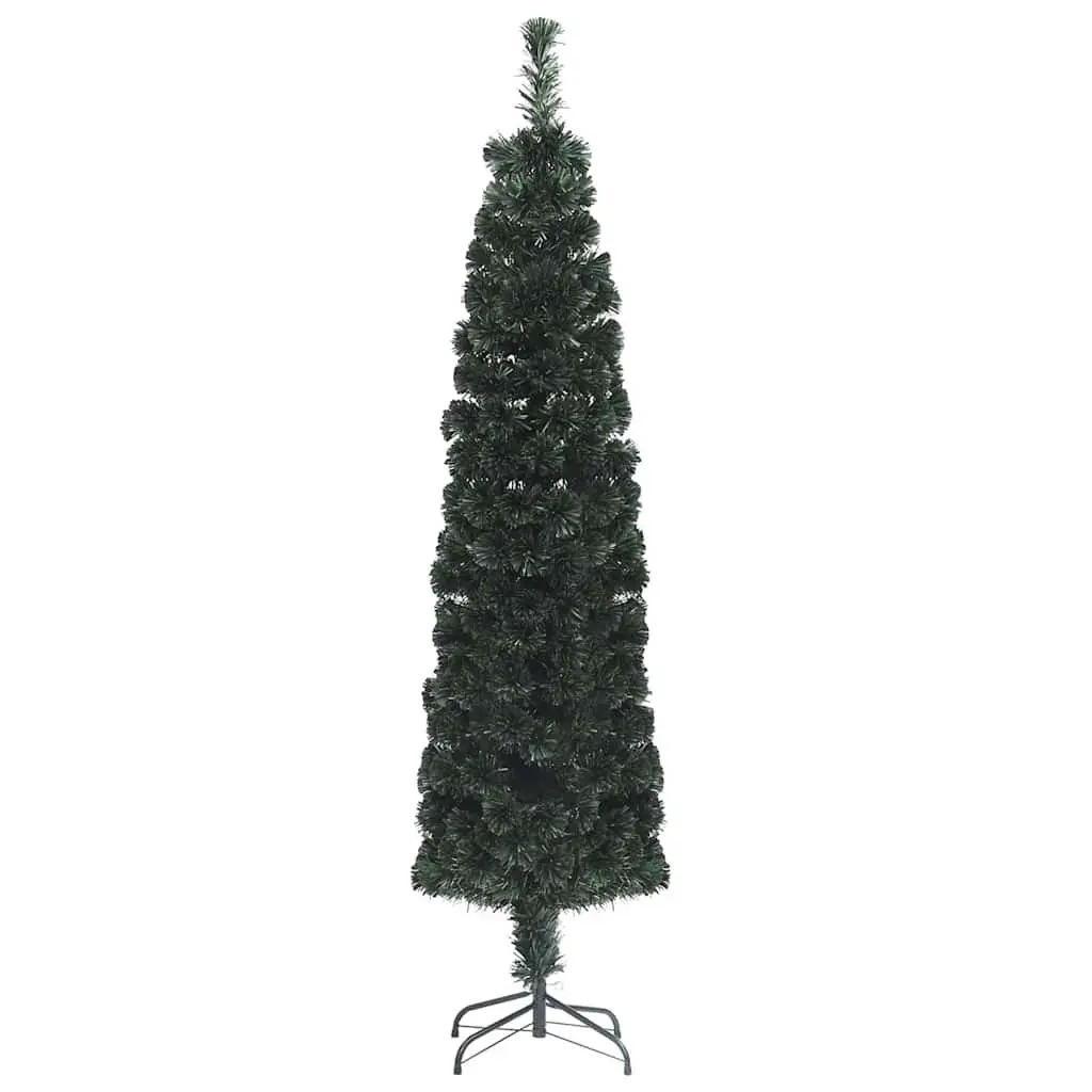 Artificial Slim Christmas Tree 240cm Fibre Optic Lighting Stand Black Festive