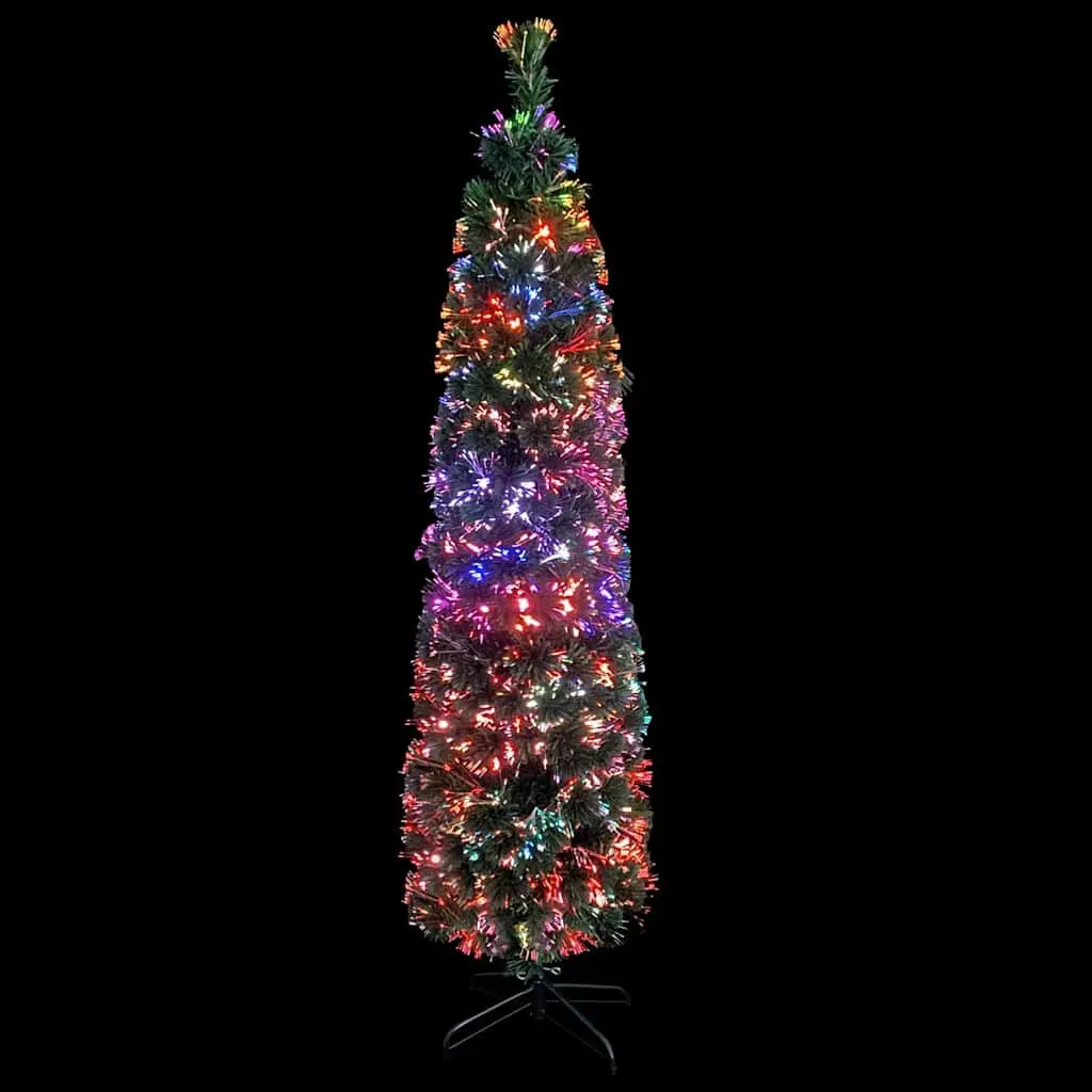 Artificial Slim Christmas Tree 240cm Fibre Optic Lighting Stand Black Festive