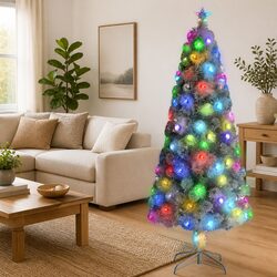 Artificial Pre-lit Christmas Tree White 180cm LED Fibre Optic Festive Holiday