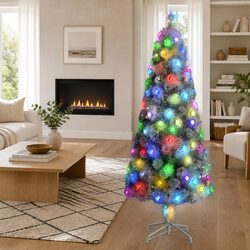 White Artificial Pre-lit Christmas Tree 210cm LED Fibre Optic Festive Decoration