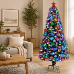 Artificial Pre-lit Christmas Tree White 150cm Fibre Optic LED Festive Decoration