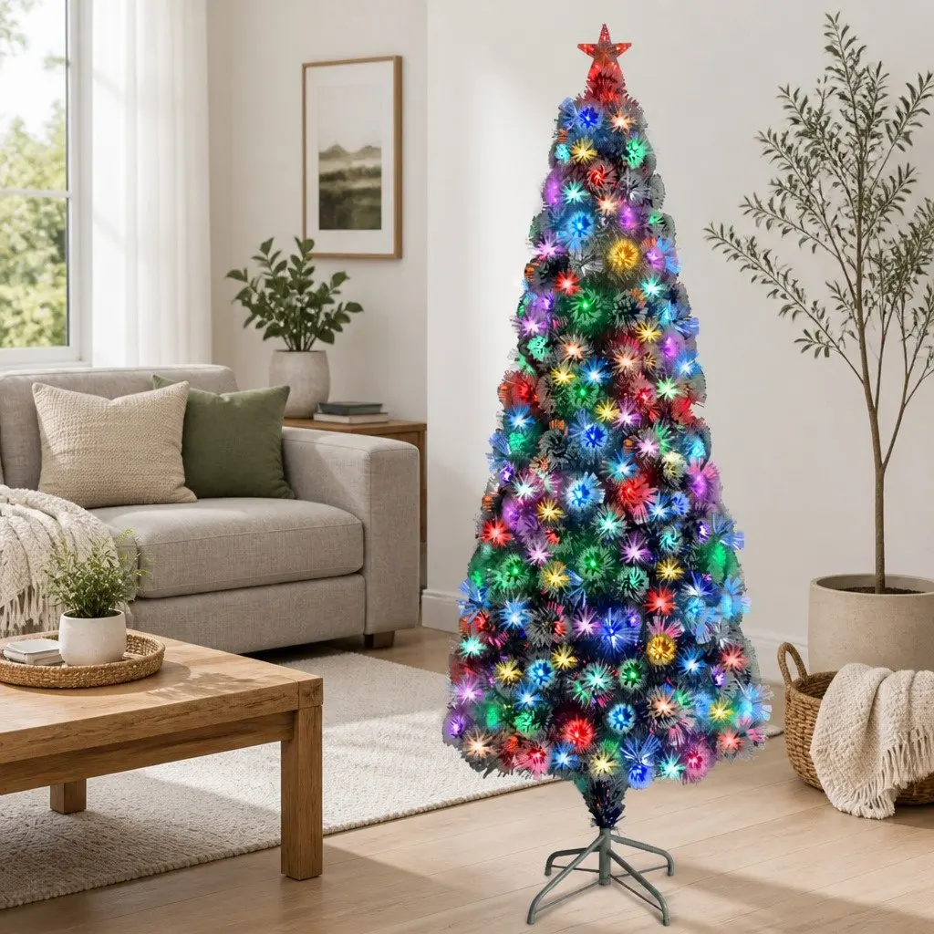 Artificial Christmas Tree Dual Lighting 240cm White PVC and Fibre Optic