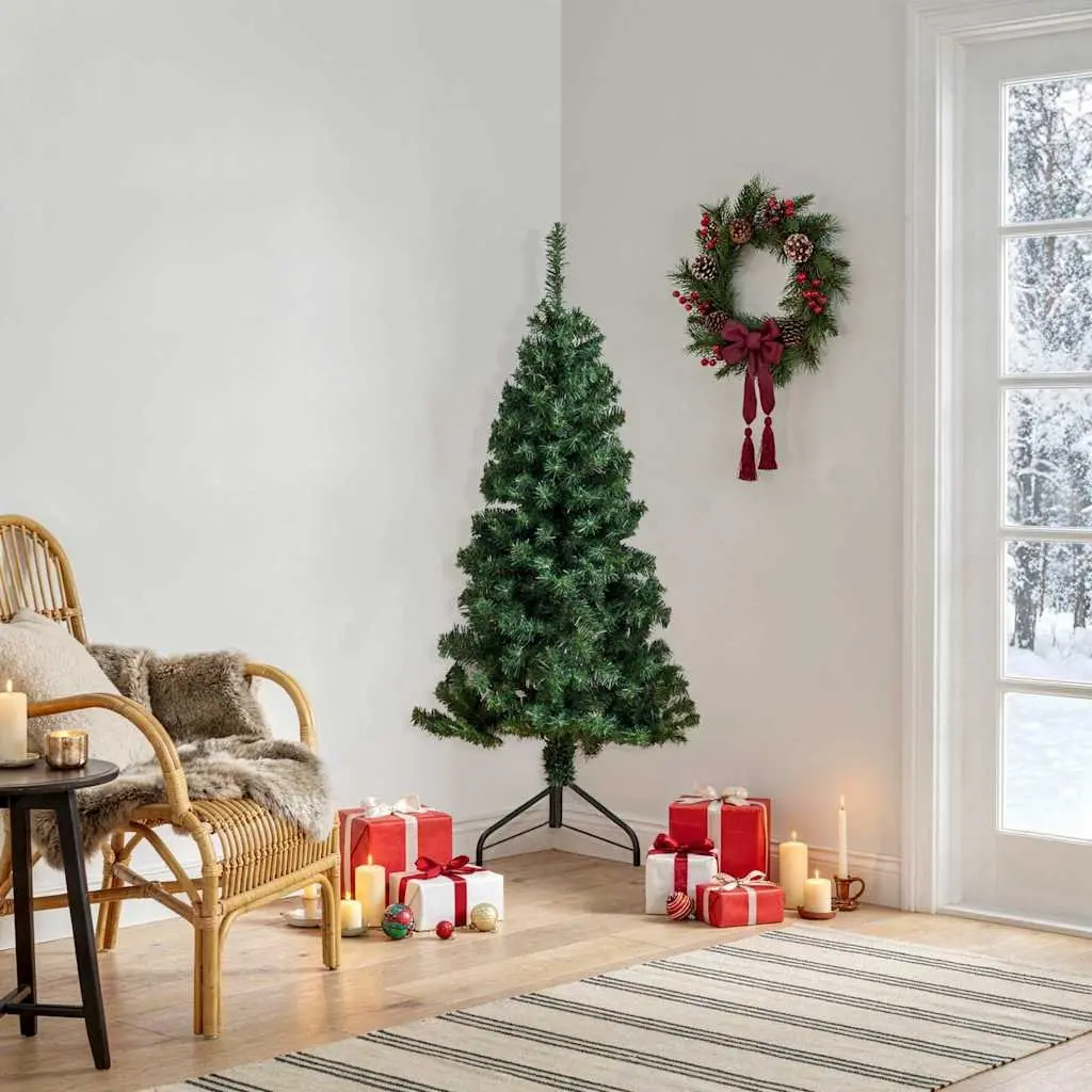 Corner Artificial Christmas Tree 120cm Green PVC Adjustable Branches
