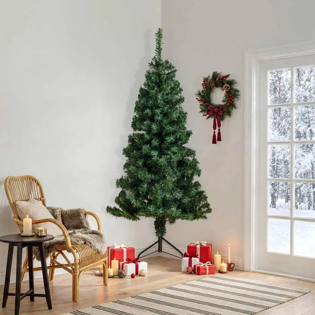 Corner Artificial Christmas Tree Green 240cm PVC Adjustable Branches for Indoor Display