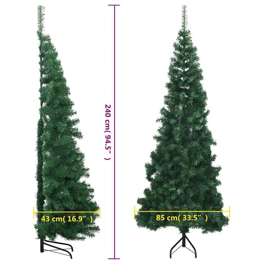Corner Artificial Christmas Tree Green 240cm PVC Adjustable Branches for Indoor Display