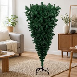 Upside-Down Artificial Christmas Tree Green 210cm with Stand Holiday Decoration