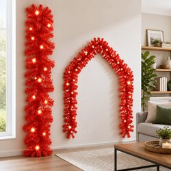 Red Christmas Garland with LED Lights 5m Holiday Decoration Staircase Window
