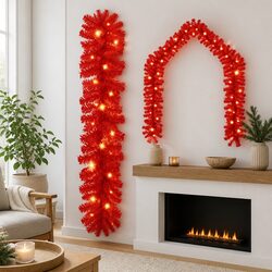 Red Christmas Garland with LED Lights 10m Holiday Home Decoration Festive