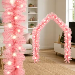 Pink Christmas Garland with LED Lights 5m Holiday Decoration Staircase Wall