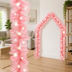 Pink Christmas Garland with LED Lights 10m Holiday Decoration Warm Festive