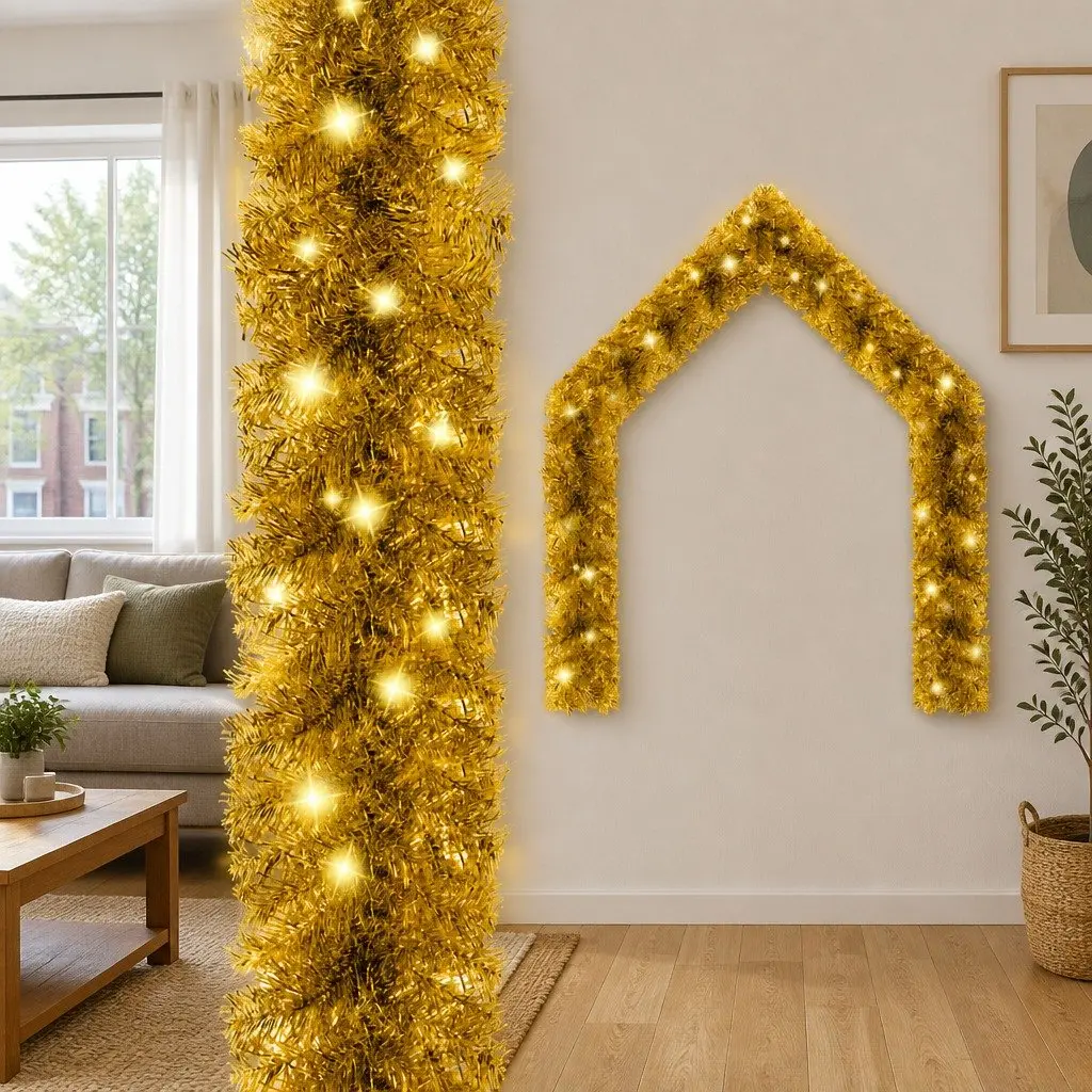 Christmas Garland LED Lights 20m Gold Holiday Decoration Indoor Outdoor