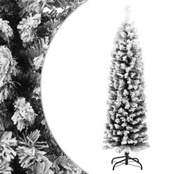 Slim Artificial Christmas Tree Flocked Snow Green 120cm Indoor Outdoor