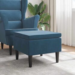 Blue Velvet Stool with Wooden Legs Footrest Compact Padded Seat Living Room