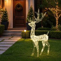 Christmas Standing Reindeer Acrylic Decoration 140 Warm White LEDs 128cm Outdoor