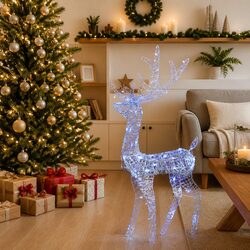 Blue Acrylic Reindeer Christmas Decoration 140 LED Lights 128cm Indoor Outdoor