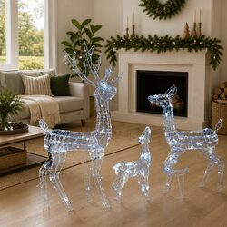 Acrylic Reindeer Family Christmas Decoration 300 LED Cold White Outdoor Indoor