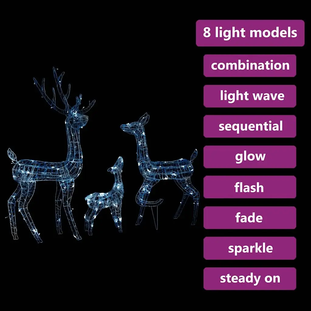 Acrylic Reindeer Family Christmas Decoration 300 LED Cold White Indoor Outdoor