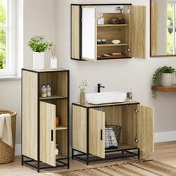 Bathroom Furniture Set 3 Piece Brown Vanity Mirror Cabinet Storage Engineered