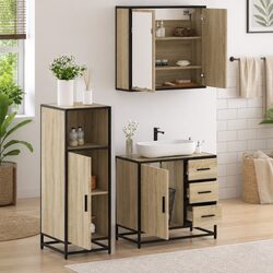 Bathroom Furniture Set 3 Piece Vanity Cabinet Mirror Storage Engineered Wood