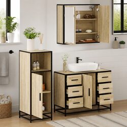 Bathroom Furniture Set 3 Piece Sonoma Oak Vanity Cabinet Mirror Storage