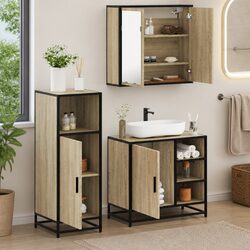 Bathroom Furniture Set 3 Piece Brown Vanity Cabinet Mirror Storage Engineered