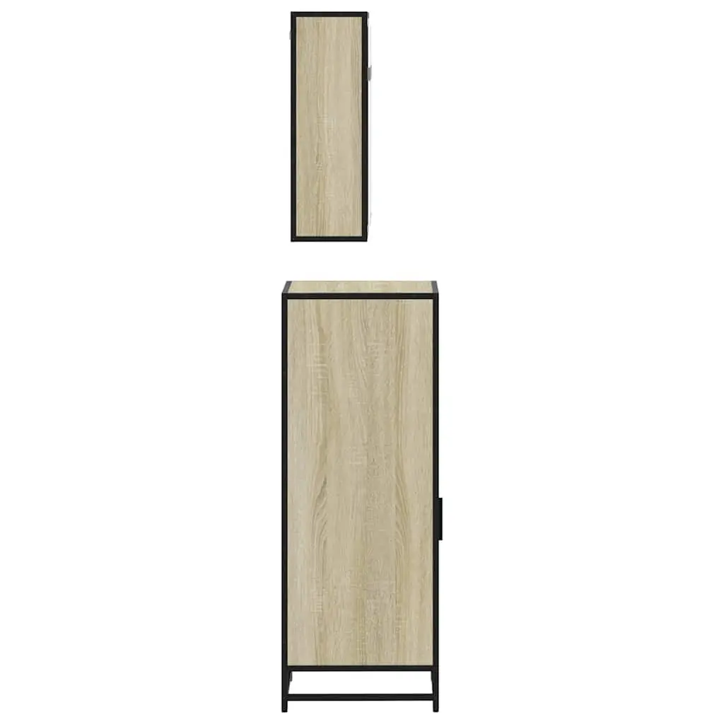 Bathroom Furniture Set 3 Piece Engineered Wood Brown Vanity Cabinet Mirror Storage Unit