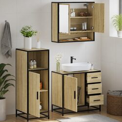 Bathroom Furniture Set 3 Piece Brown Vanity Cabinet Mirror Storage Engineered