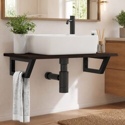 Wall Mounted Basin Shelf Bathroom Vanity Storage Cabinet Steel Oak Wood Brown