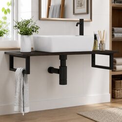 Wall Mounted Basin Shelf Bathroom Vanity Storage Cabinet Steel Oak Floating