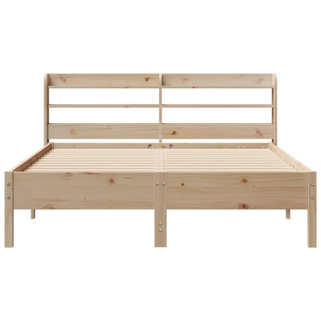 Bed Frame Solid Wood Pine 150x200cm Slatted Base Headboard with Storage Shelves Brown