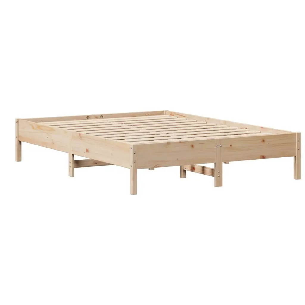 Bed Frame Solid Wood Pine 150x200cm Slatted Base Headboard with Storage Shelves Brown