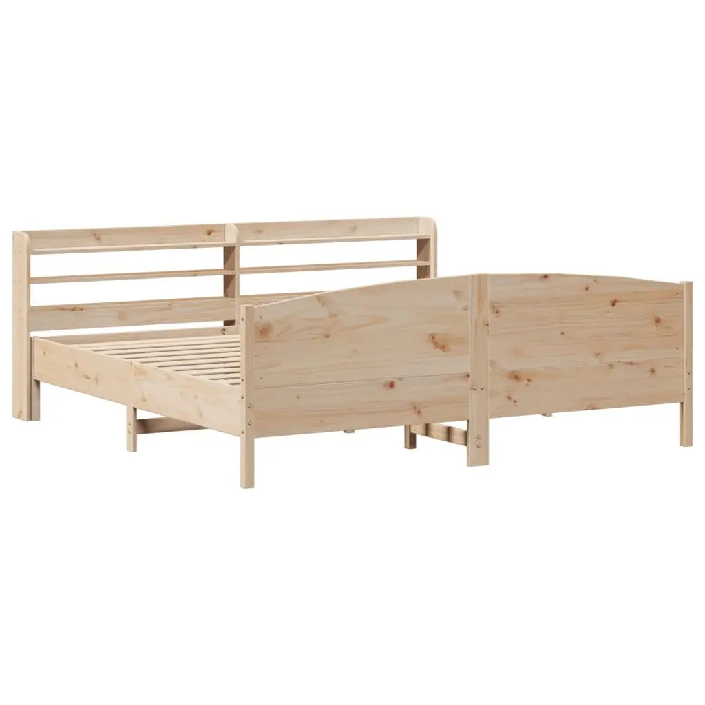 Solid Wood Pine Bed Frame 180x200 cm with Headboard and Storage Shelves